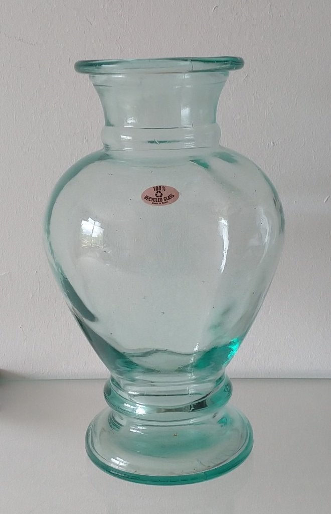 vaas groen glas recycled Empire style, volgnr 32, 30 cm, Ophalen of Verzenden, Geschikt voor droogbloemen, Groen