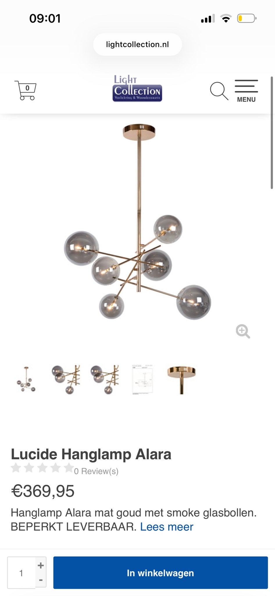 NIEUW! Lucide Alara hanglamp. Color: shiney gold, smokey, Ophalen, Nieuw, Glas
