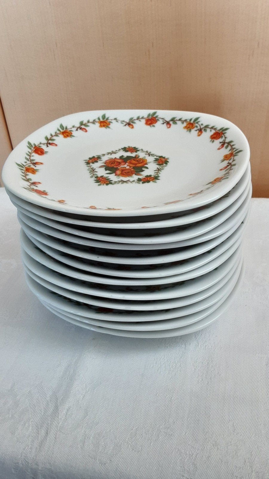 12 Vintage Schwarzenhammer Bavaria Gebaksborden, roosjes, Ophalen of Verzenden