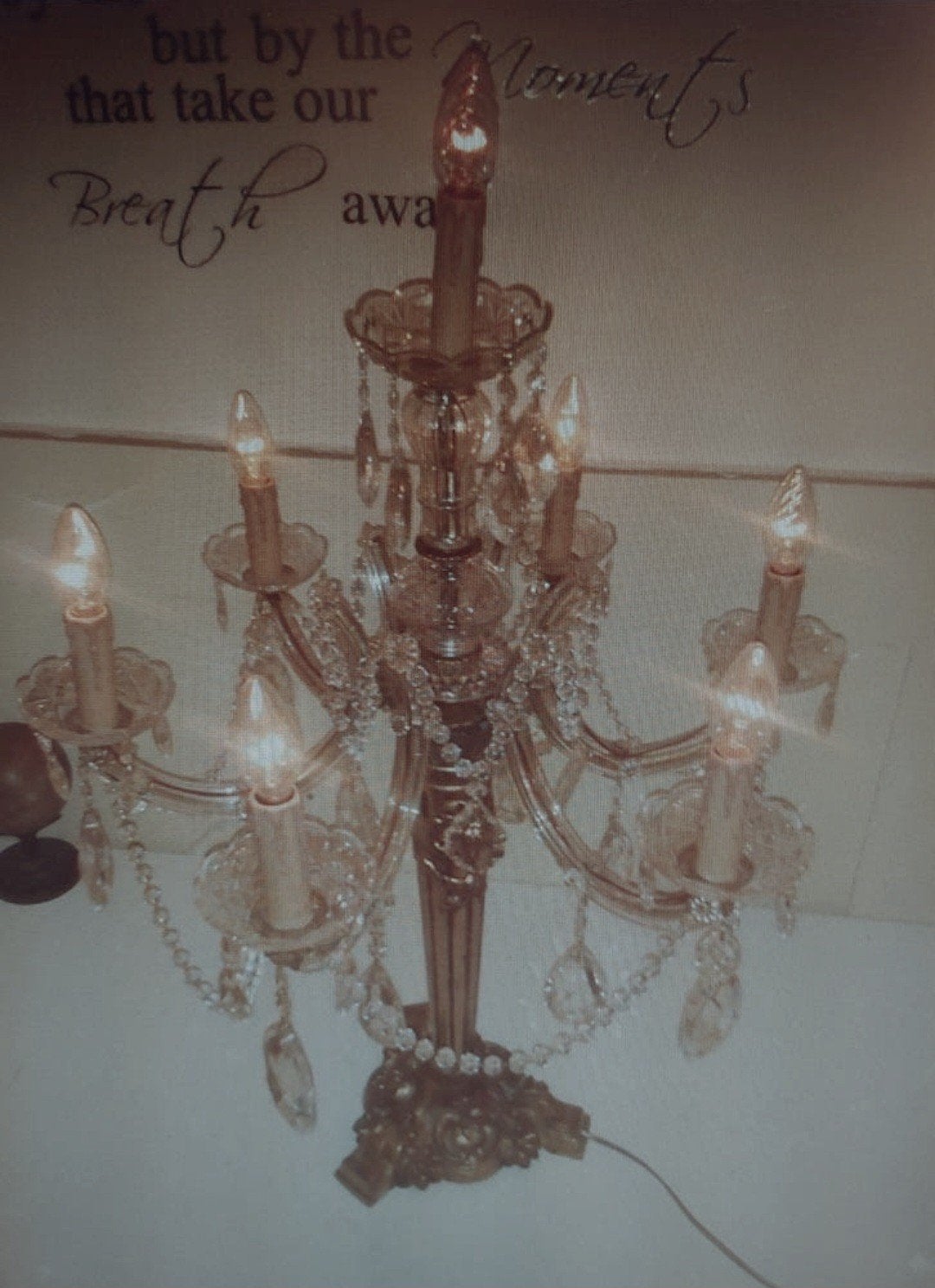 Antieke Bronzen Tafellamp met Kristallen, Antiek en Kunst, Antiek | Lampen, Ophalen of Verzenden