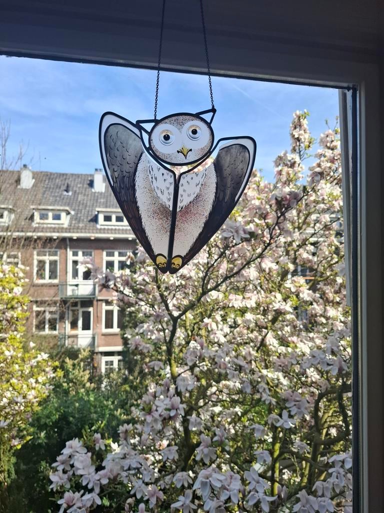 Uil glas in lood raamhanger, Ophalen of Verzenden