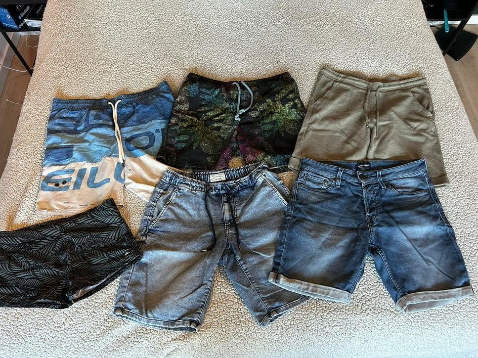 Heren korte broeken pakket, 3x shorts + 3x zwembroek maat S, Ophalen of Verzenden, Gedragen, Maat 46 (S) of kleiner, Blauw