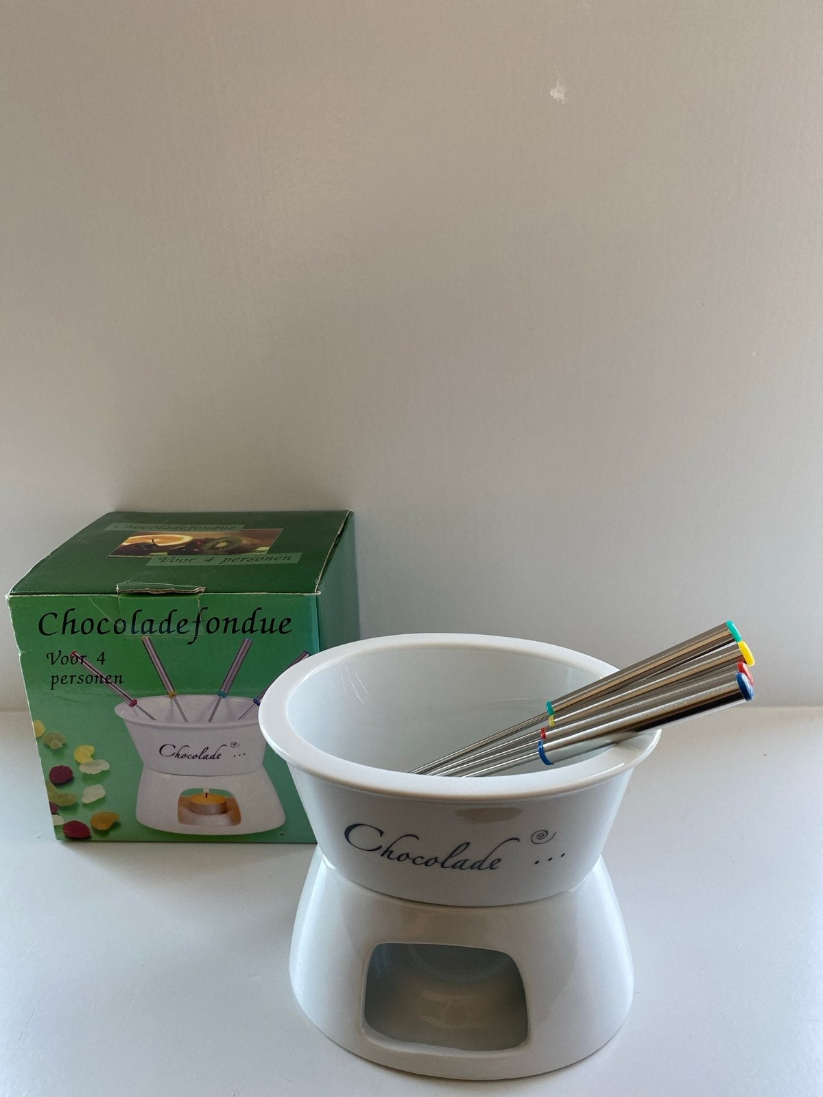 Chocolade fondue set voor 4 personen, Overige typen, Ophalen of Verzenden, Zo goed als nieuw, Steen/keramiek