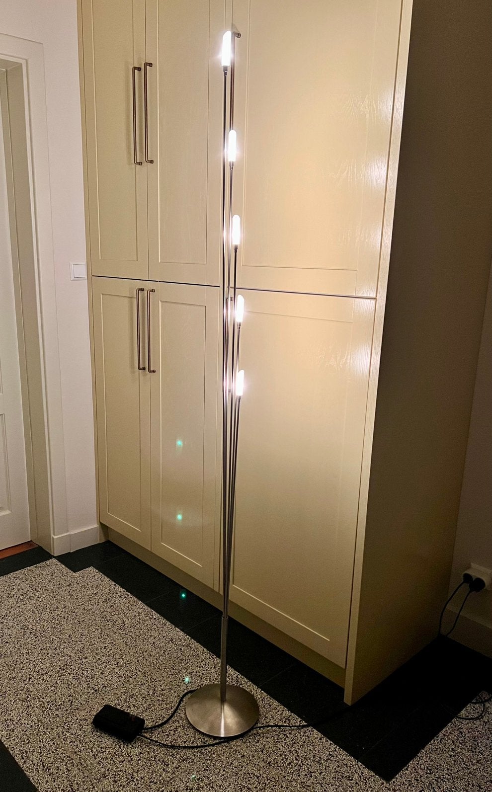 Staande RvS lamp, design, dimbaar, 2 meter hoog, Ophalen, Modern design, Gebruikt, 200 cm of meer