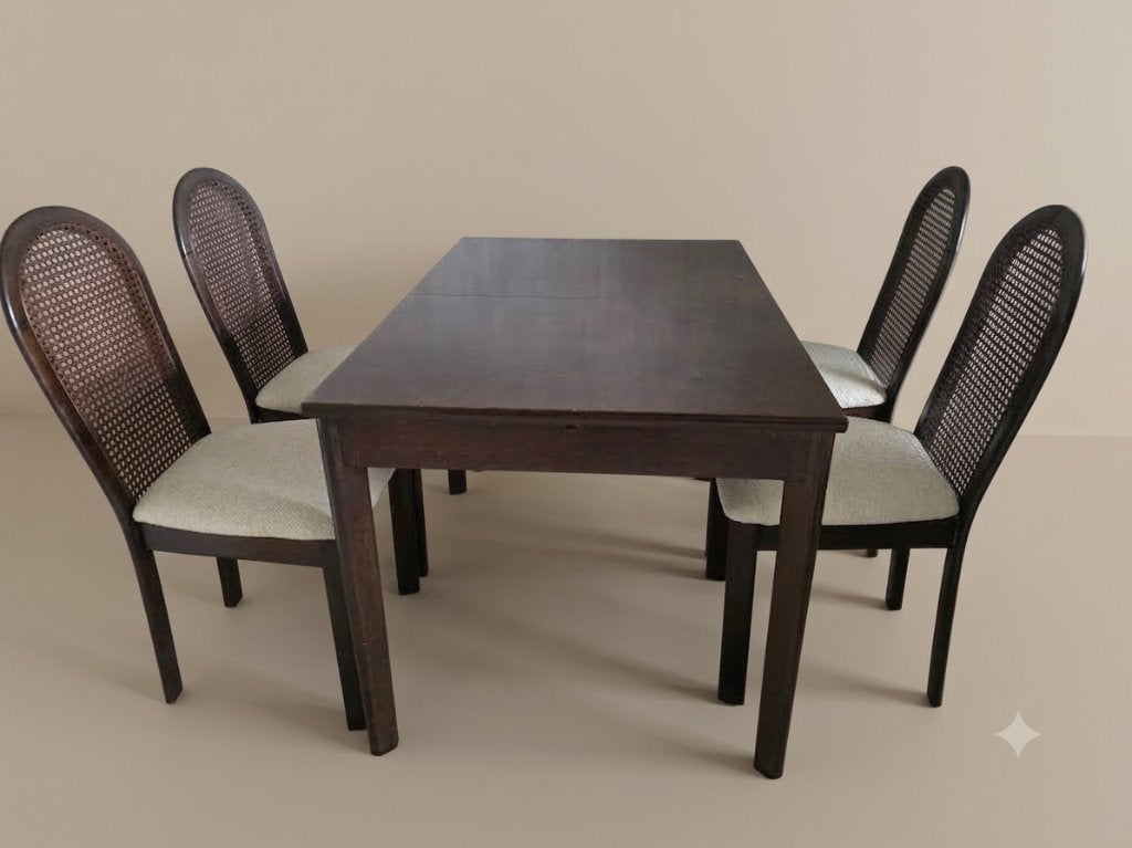 Vintage Casala Eethoek – Uitschuifbare Eettafel + 4 Stoelen, Ophalen, Gebruikt, Mid century, 100 tot 150 cm