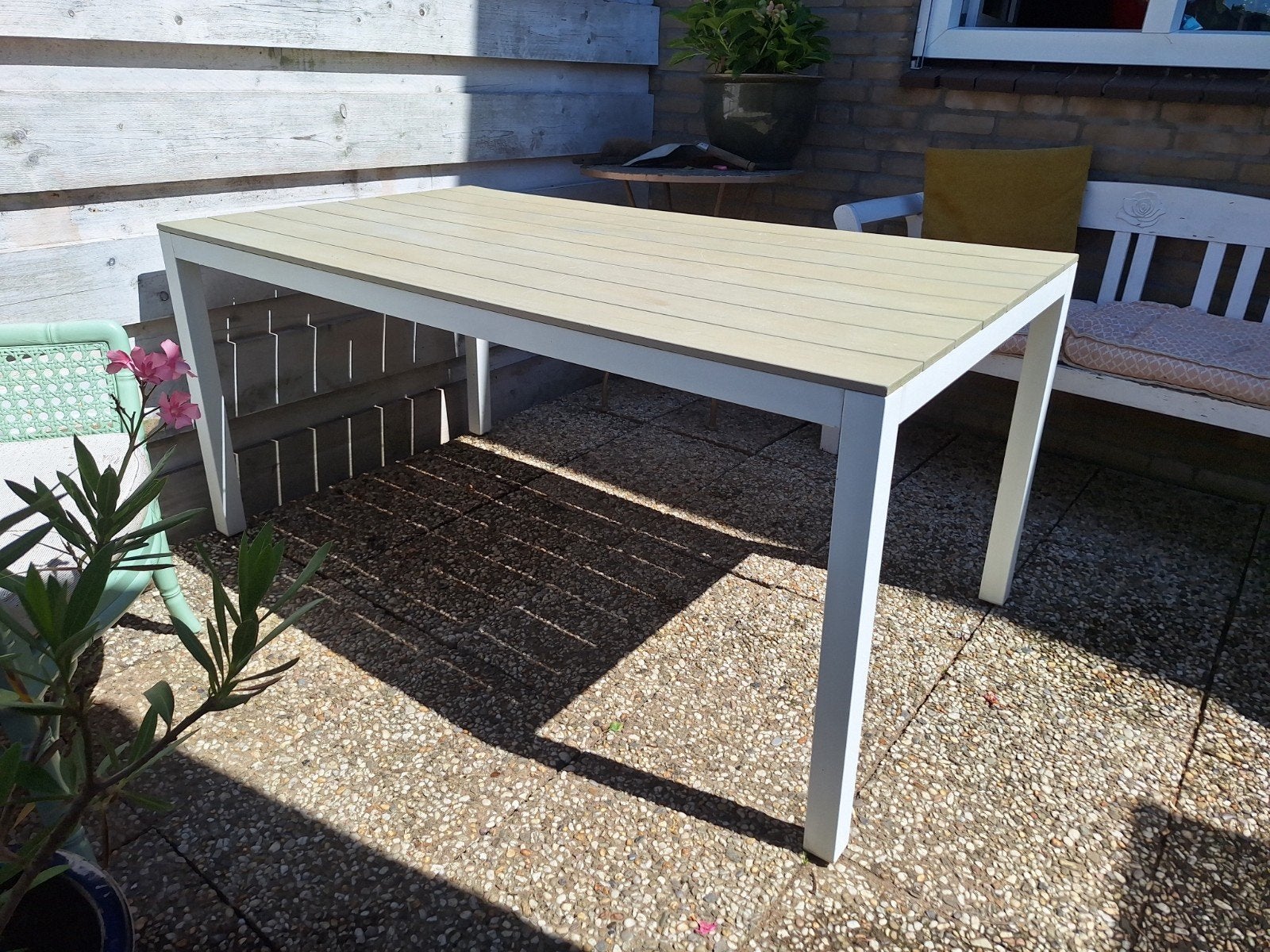 Tuin Tafel Wit - grijs 160 x 90, Tuin en Terras, Ophalen, Zo goed als nieuw, Kunststof, 6 zitplaatsen