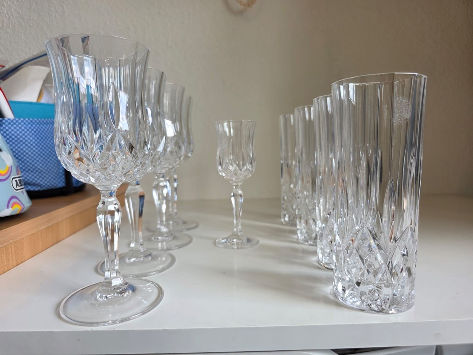 Kristallen glazenset: longdrink, wijn en klein glas, Antiek en Kunst, Ophalen
