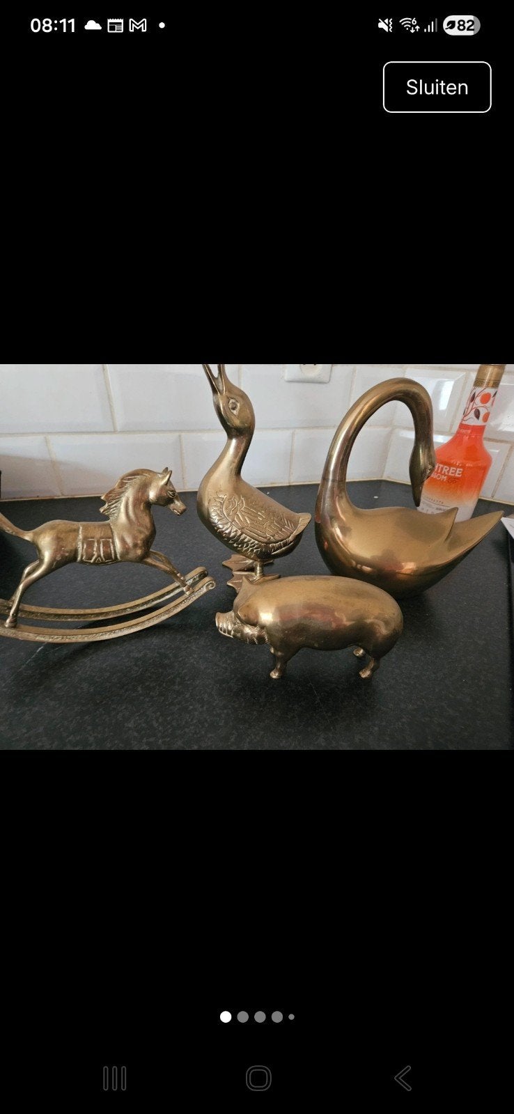 Set van 4 bronzen beelden: paard, eend, zwaan, varken, Antiek en Kunst, Ophalen of Verzenden