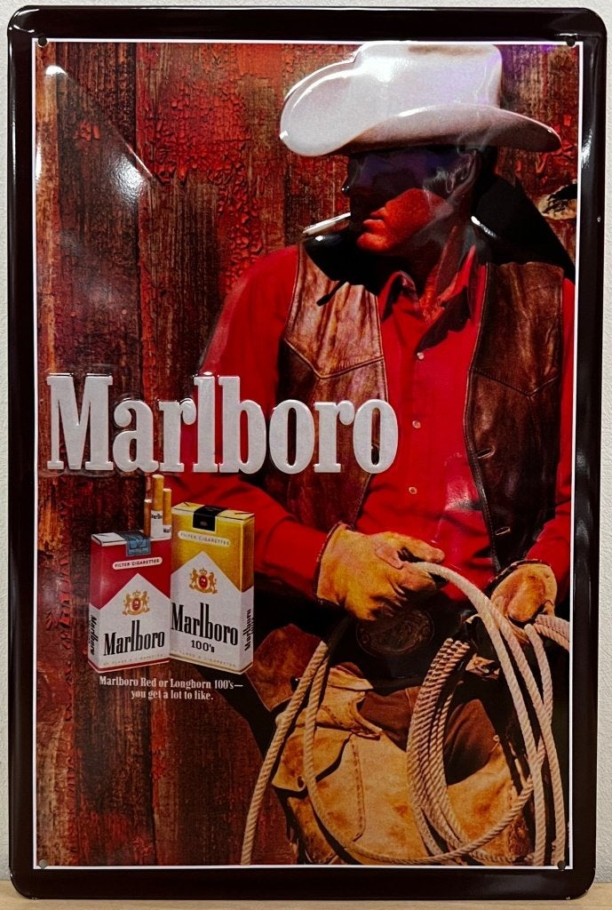 Marlboro cowboy sigaretten reclamebord van metaal wandbord, Reclamebord, Info@deconoord.nl, Deco Noord, Nieuw