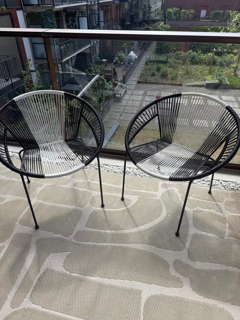 Zwart wit Acapulco-stijl draadstoel tuinstoelen lounge stoel, Tuin en Terras, Tuinstoelen, Ophalen, Gebruikt, Metaal
