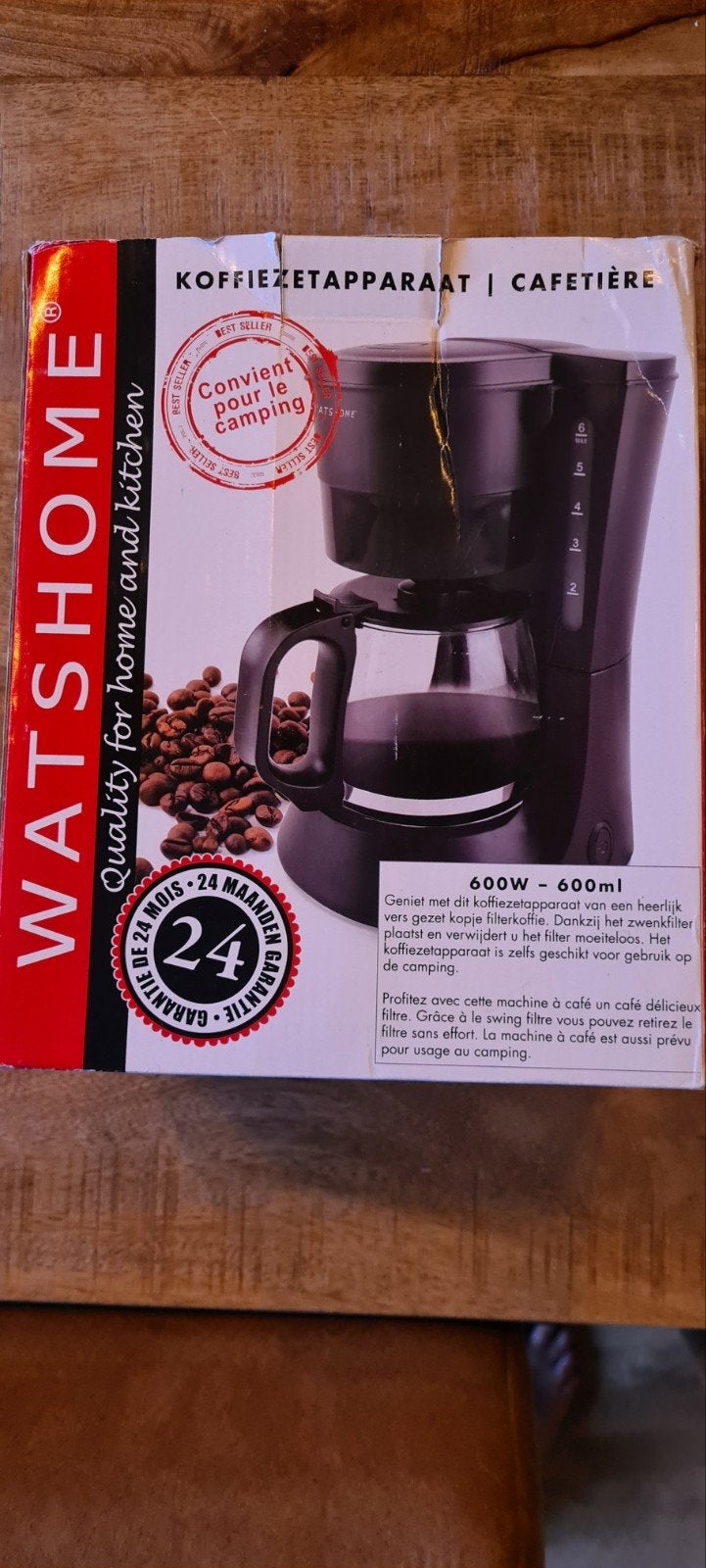 WATSHOME Koffiezetapparaat - 600W, 600ml, Zwart, Witgoed en Apparatuur, Gemalen koffie, Ophalen of Verzenden, 2 tot 4 kopjes, Koffiemachine