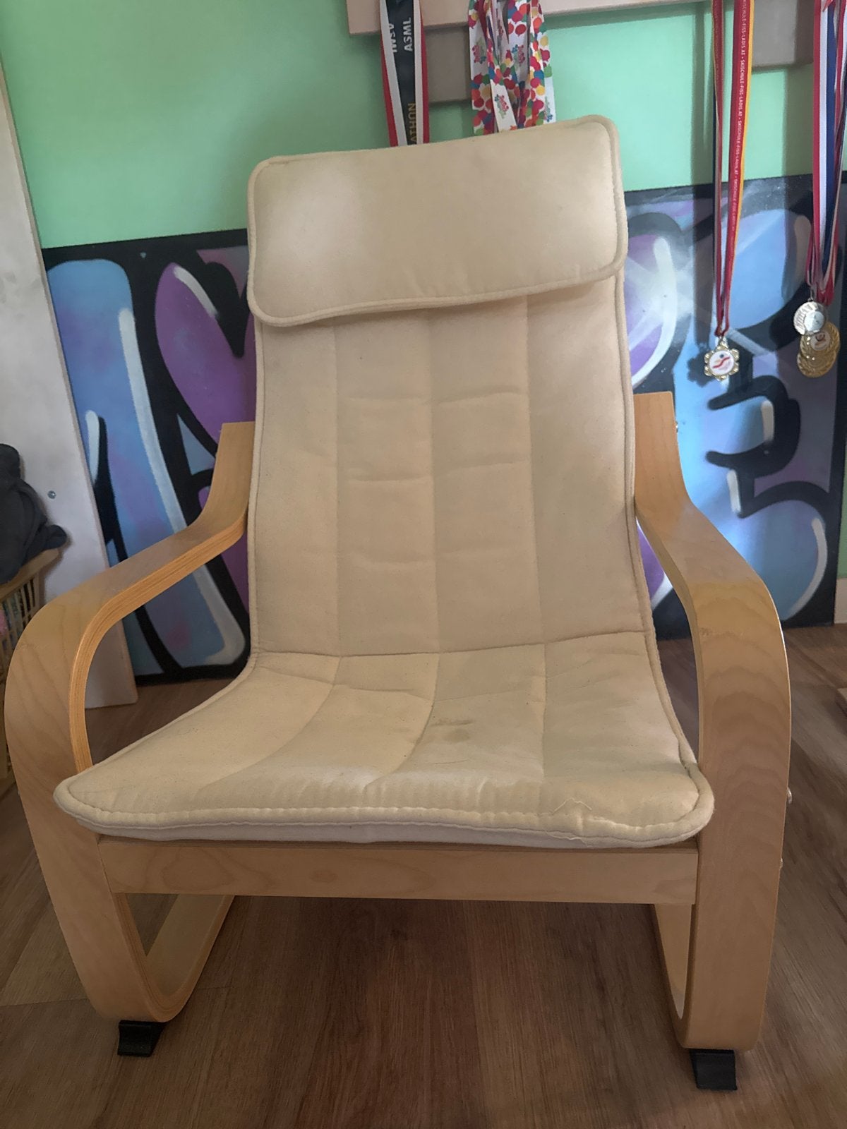 Ikea poang kinder fauteuil met licht houten frame, 3 kleuren, Ophalen, Gebruikt, Overige kleuren, Eén