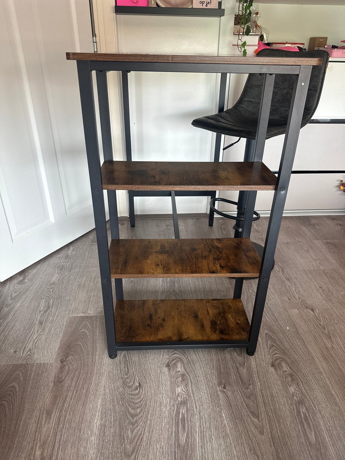 Hoge tafel met opbergrek en barstoel, Ophalen, Gebruikt, 100 tot 150 cm, 50 tot 100 cm