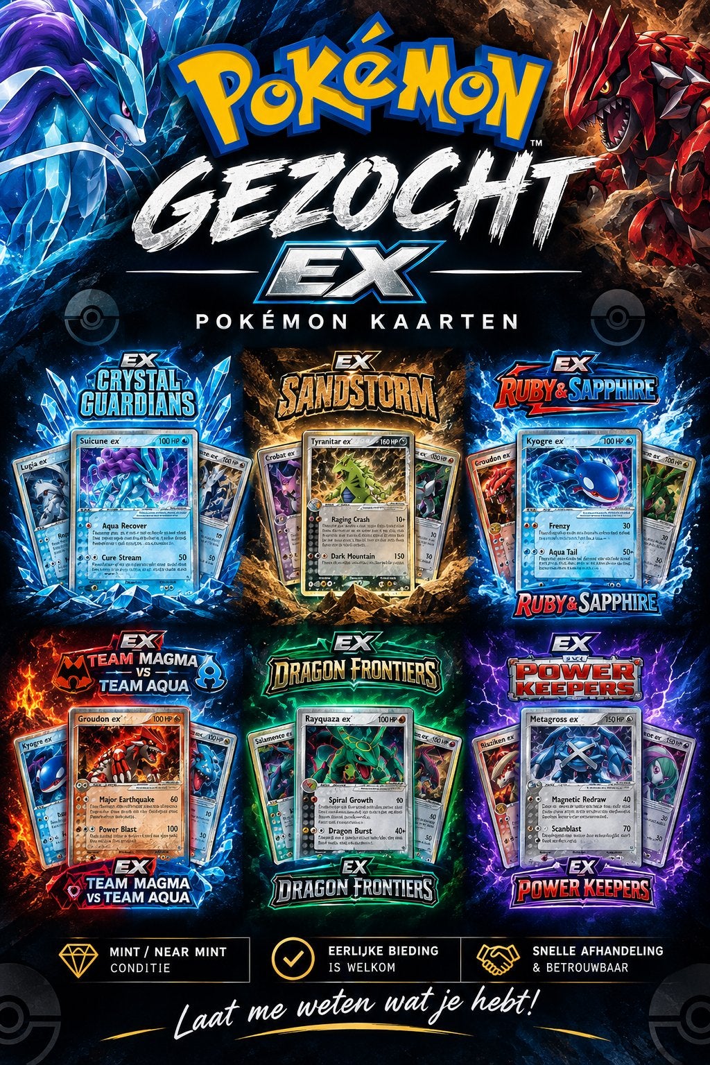 GEZOCHT EX pokemon kaarten, Ophalen of Verzenden, Zo goed als nieuw, Meerdere kaarten