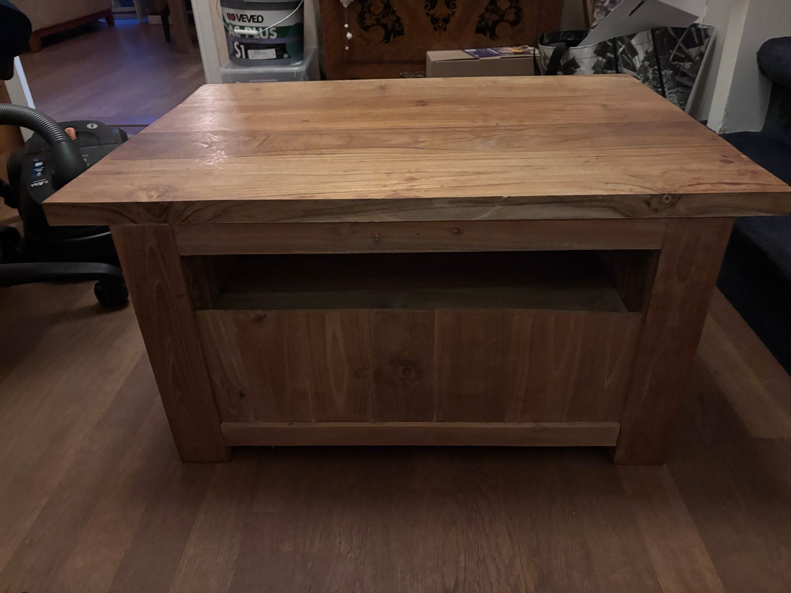 Massief  teakhout salontafel met opbergruimte, Gebruikt, Vierkant, 5 – 50, Overige houtsoorten