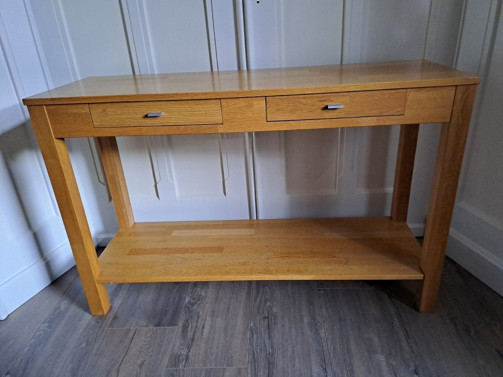 royale sidetable met 2 lades, 120 cm bij 40 cm,  77 cm hoog., Ophalen, 100 tot 150 cm, Zo goed als nieuw, Grenenhout