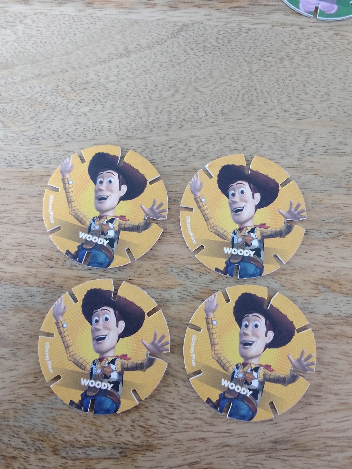 4 Woody Toy Story Pogs/Flippo's, Ophalen of Verzenden, Gebruikt