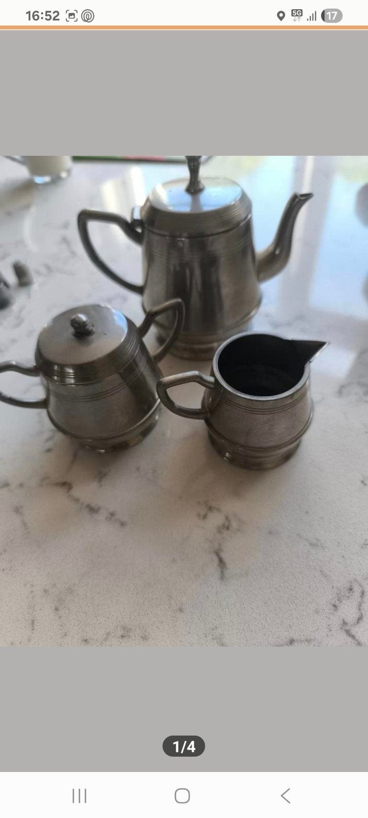 Antiek tinnen theeservies - compleet met deksels, Antiek en Kunst, Ophalen of Verzenden
