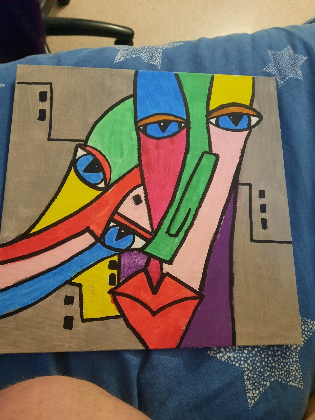 Abstract Kunstwerk: Kleurrijk Gezicht op Canvas, Ophalen of Verzenden