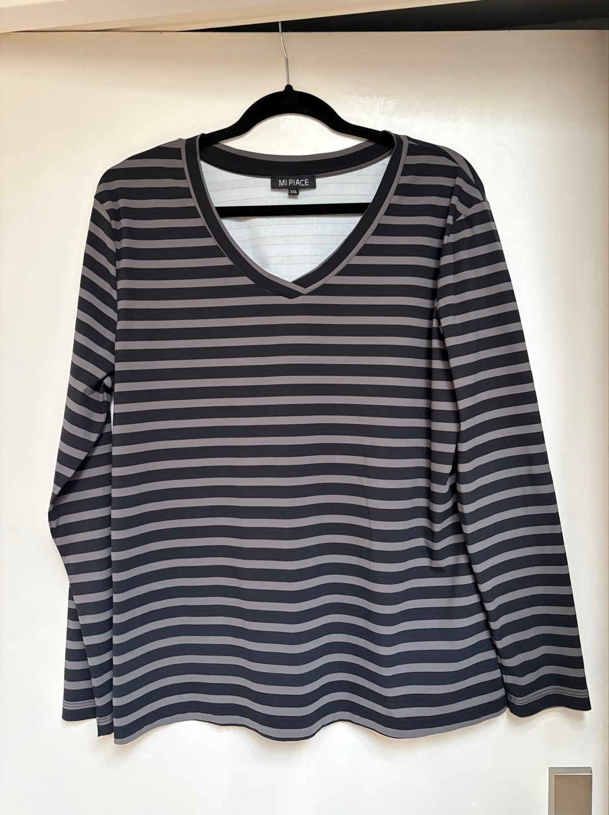 Mi Piace gestreept shirt lange mouw V-hals XXL, Verzenden, Zwart, Maat 46/48 (XL) of groter, Zo goed als nieuw