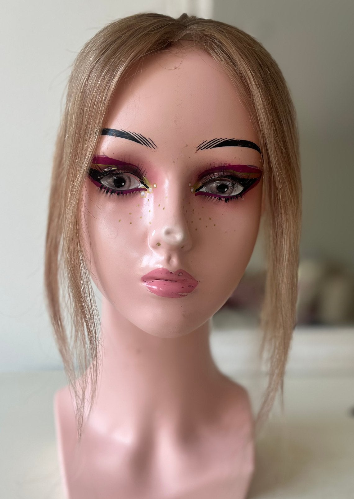 100% echt haar, caramel blond, topper, haarwerk, Verzenden, Zo goed als nieuw, Pruik of Haarverlenging