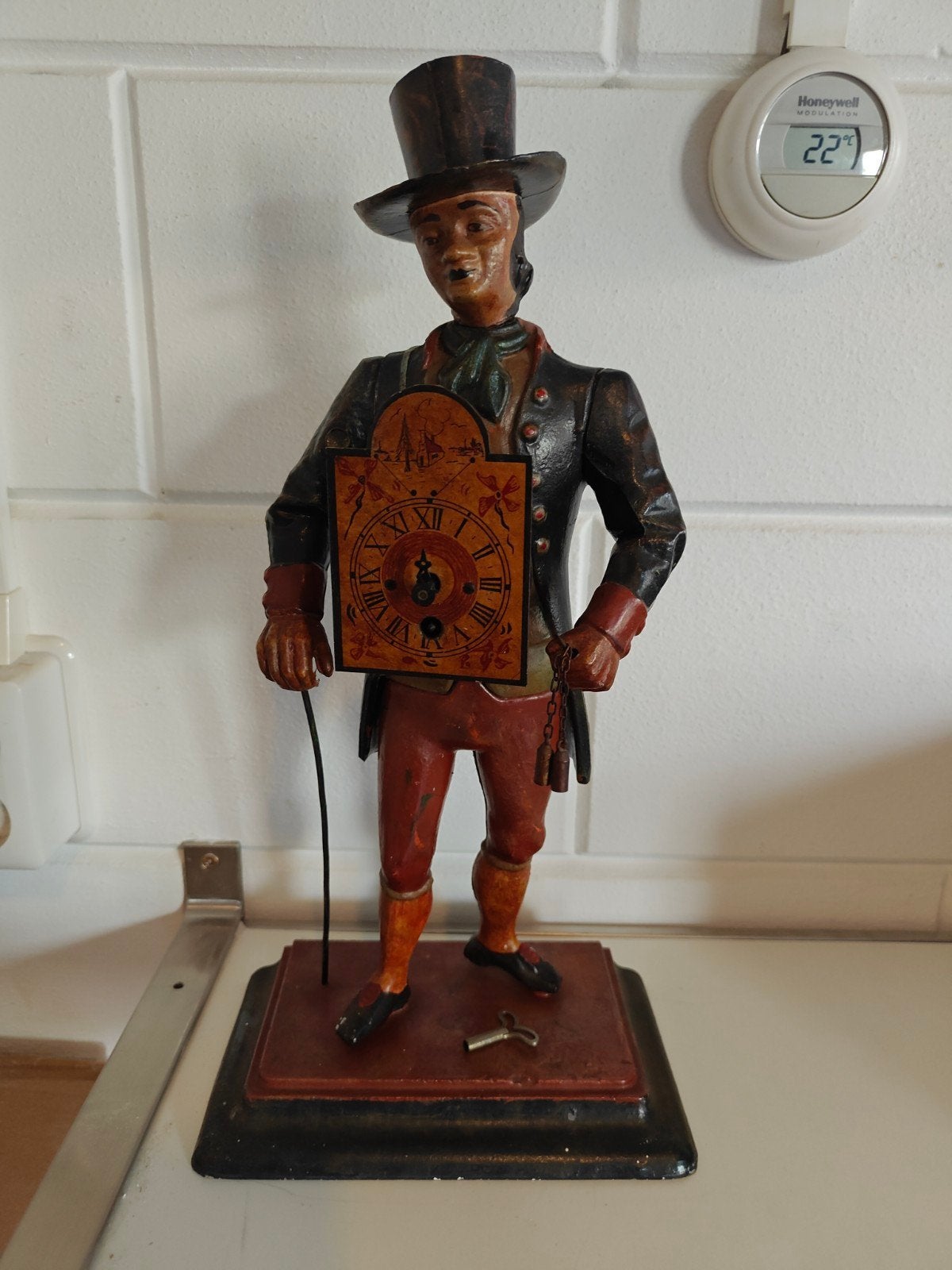 Oud Gietijzeren Klokkenmannetje in werkende staat Opknapper!, Antiek en Kunst, Ophalen of Verzenden