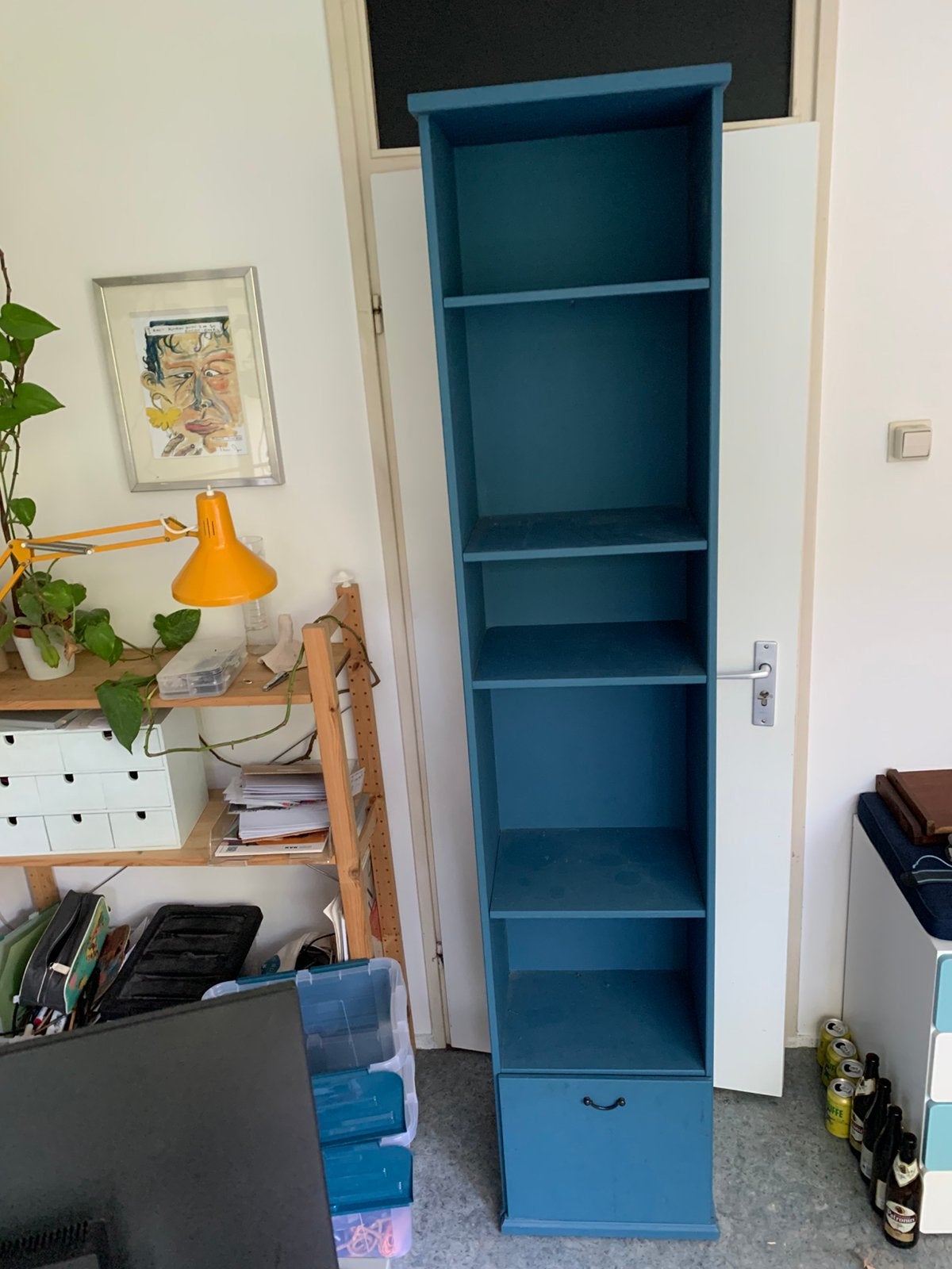 Ikea Alve boekenkast met lade blauw, Ophalen, Met plank(en), Minder dan 50 cm, 200 cm of meer