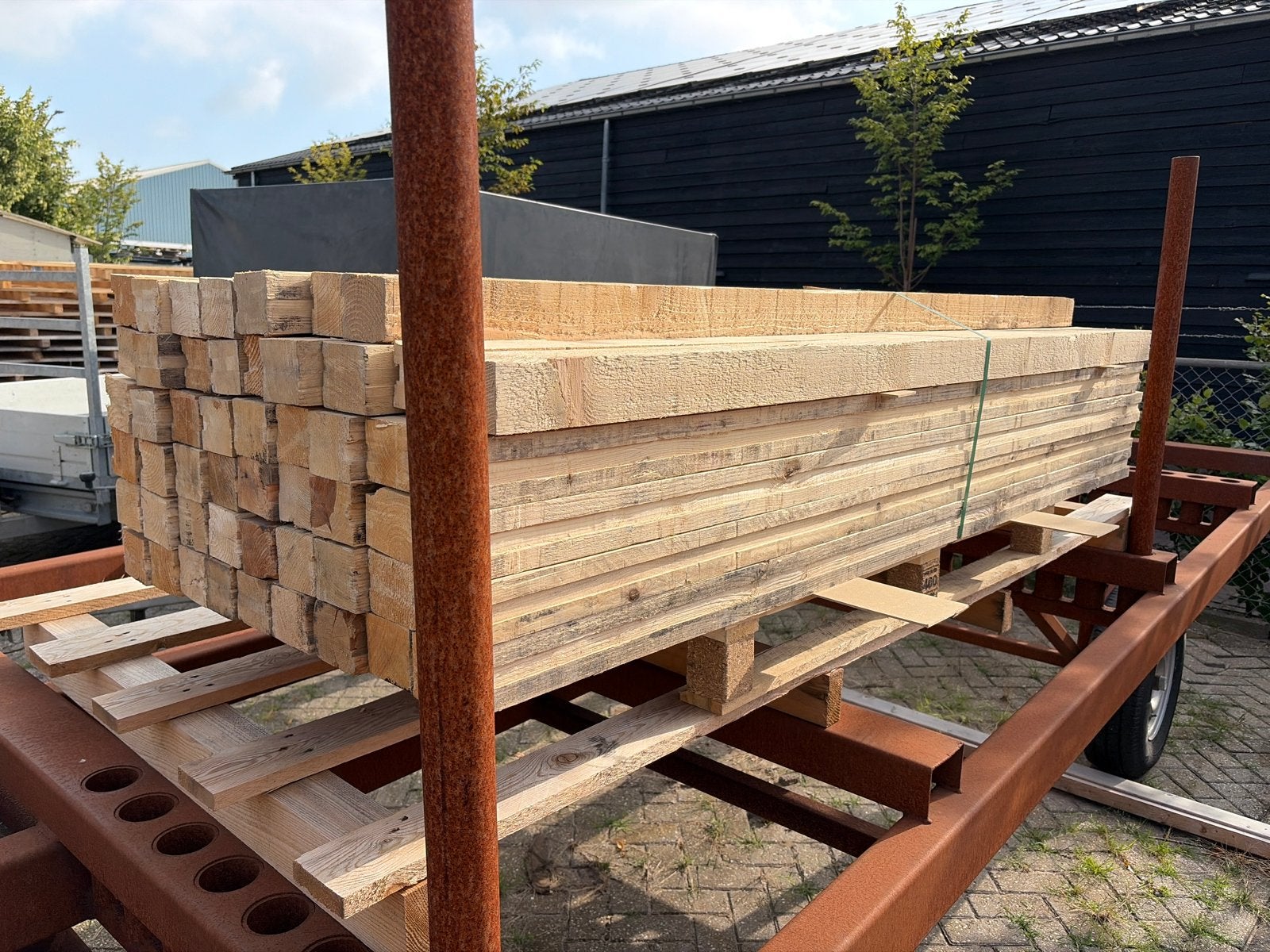 52 Vuren balken 207 cm met sponning 70x90mm, Ophalen, Gebruikt, 200 tot 250 cm, 50 mm of meer