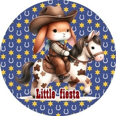 L2740 ouwel cowboy paard konijn 20cm eetbare taart print, Hobby en Vrije tijd, Taarten en Cupcakes maken, Ophalen of Verzenden