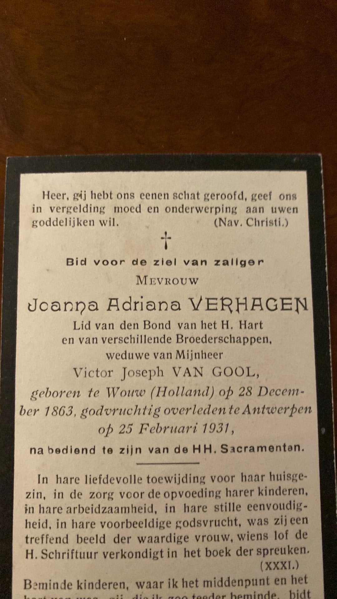 JA van Gool - Verhagen 1863 Wouw 1931 Antwerpen, Ophalen of Verzenden