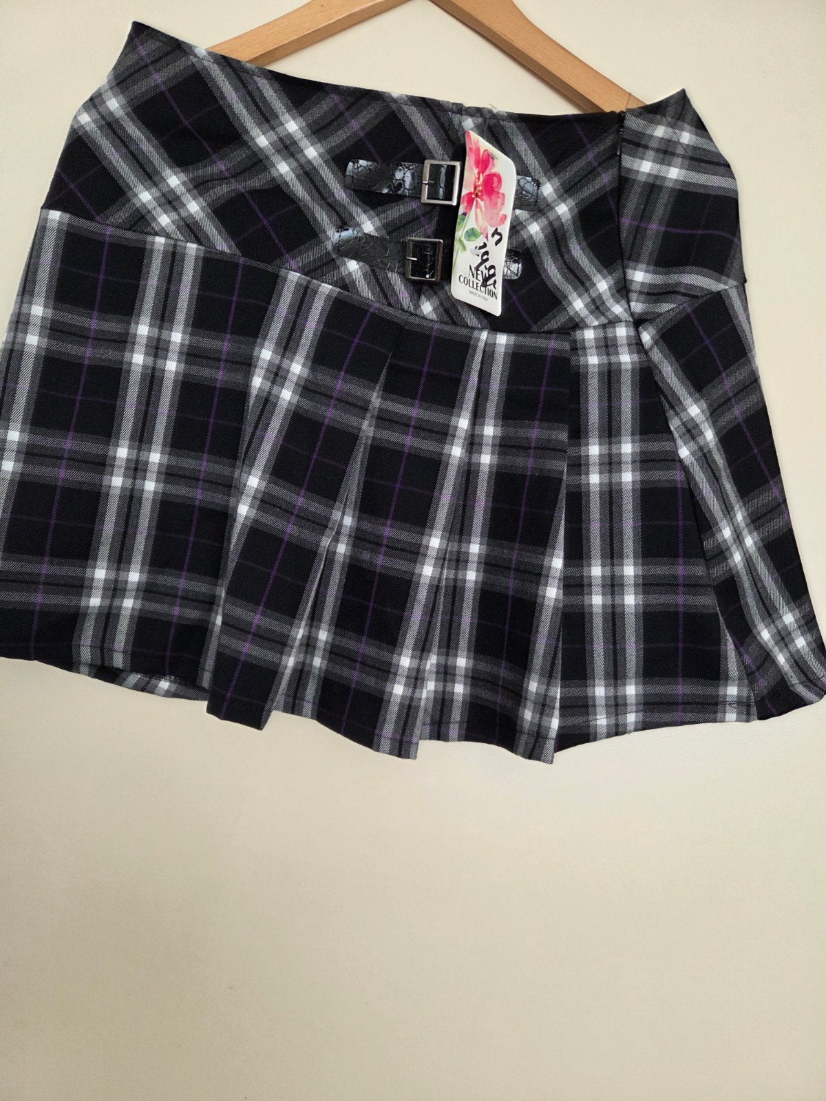Nieuwe geruite plooirok met gespen - Maat M, Kleding | Dames, Zwart, Nieuw, Onbekend, Boven de knie