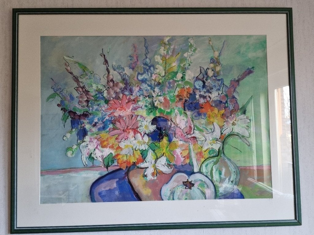 Maya Wildevuur Schilderij - Bloemenvaas, Antiek en Kunst, Ophalen, Acrylverf, Achter glas, Papier/karton