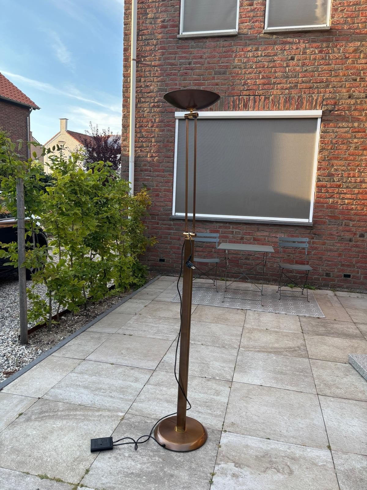 Koperkleurige vloerlamp met verstelbare kap, Ophalen, Gebruikt, E27 (groot), Metaal