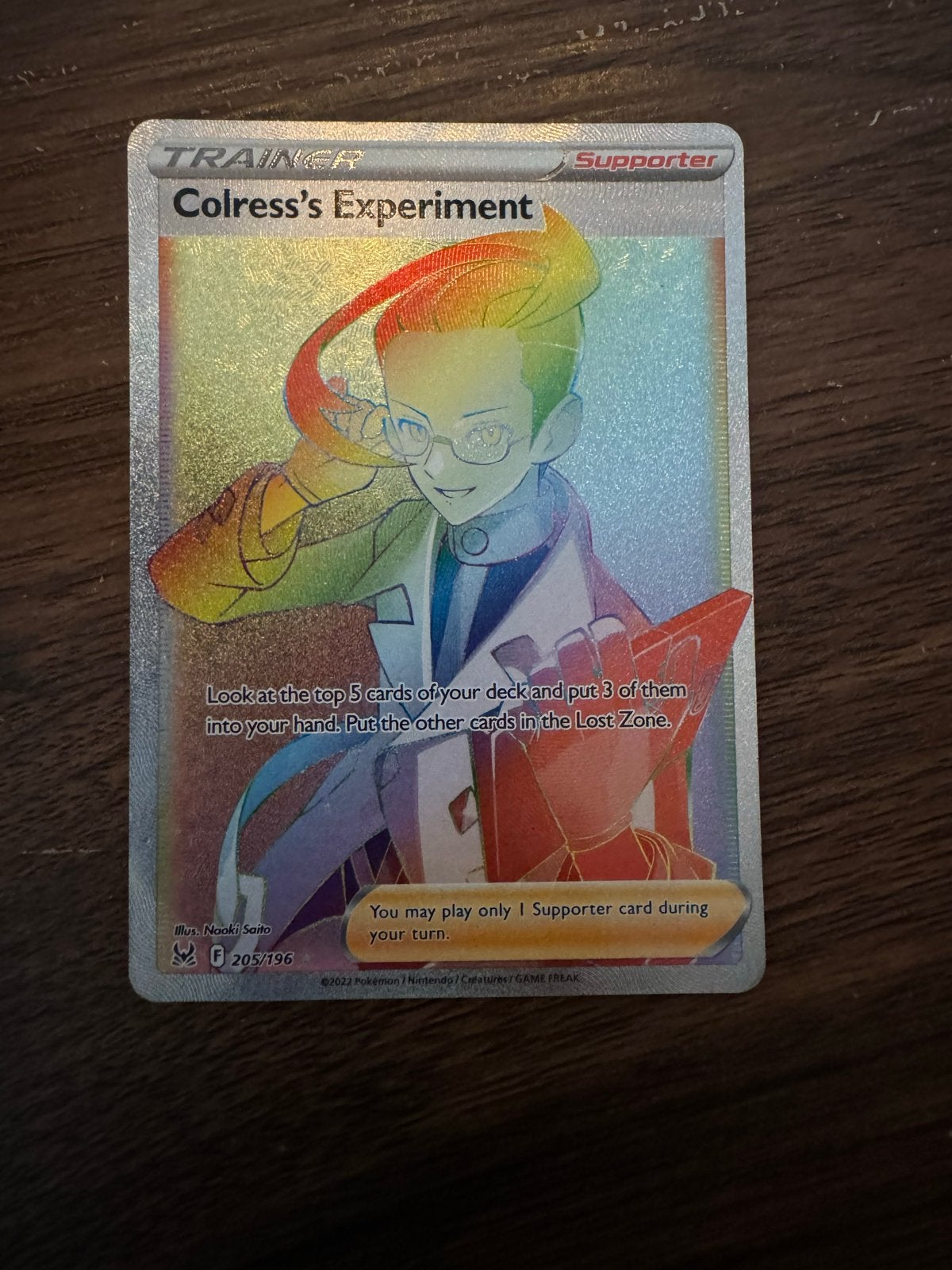 Colress's Experiment 205/196 Rainbow Rare Trainer Pokémon Ka, Ophalen of Verzenden, Zo goed als nieuw, Losse kaart, Foil