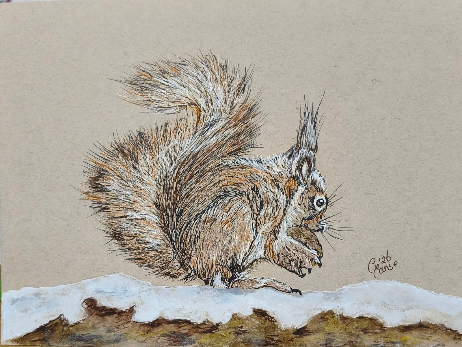 schilderij eekhoorn, Ophalen of Verzenden, Nieuw, Minder dan 50 cm, Schilderij