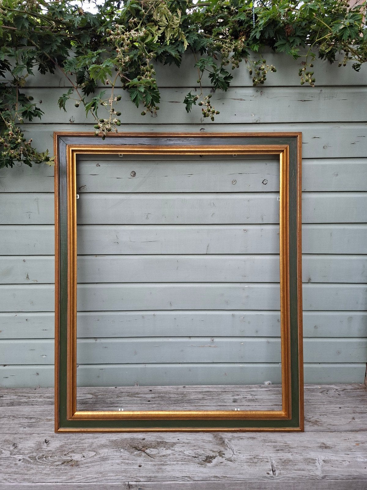 Oude houten fotolijst goud/groen, Ophalen, Gebruikt, Fotolijst, Meerkleurig