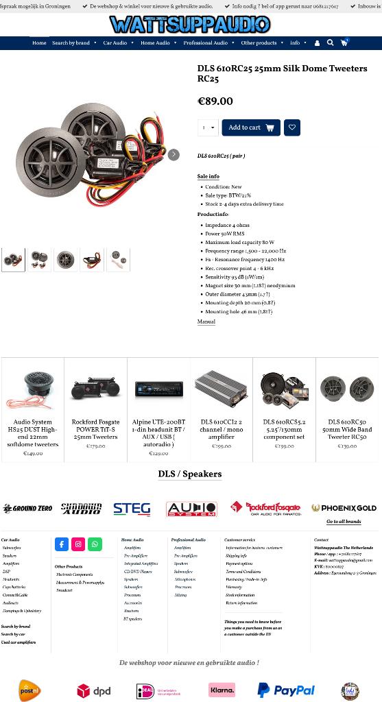 DLS 610RC25 25mm Silk Dome Tweeters RC25, Info@optimount.nl, Nieuw, Ophalen of Verzenden, Anholtseweg 48A 7091 HB DINXPERLO