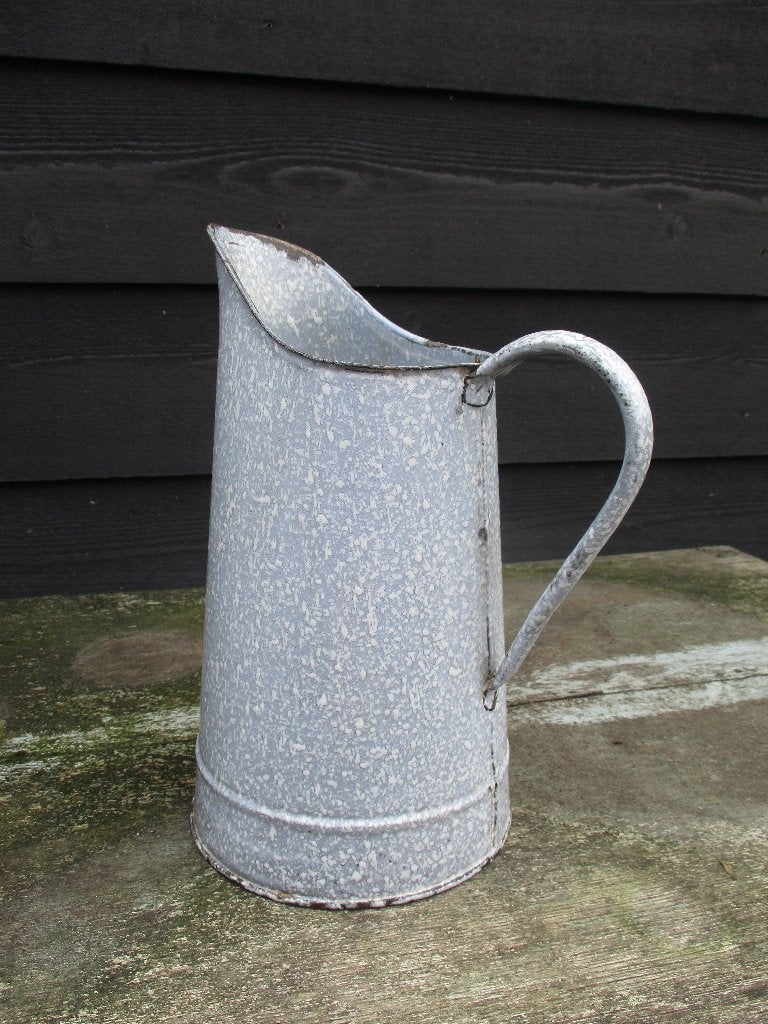 oude brocante emaille grijs gewolkte kan, Antiek en Kunst, Ophalen of Verzenden