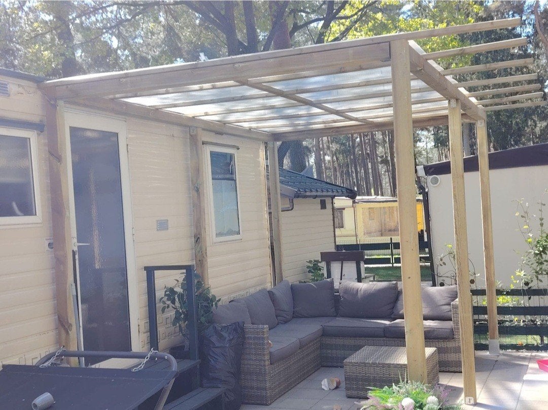 Houten palen en balken voor overkapping, Tuin en Terras, Ophalen, Gebruikt, Palen, Hardhout