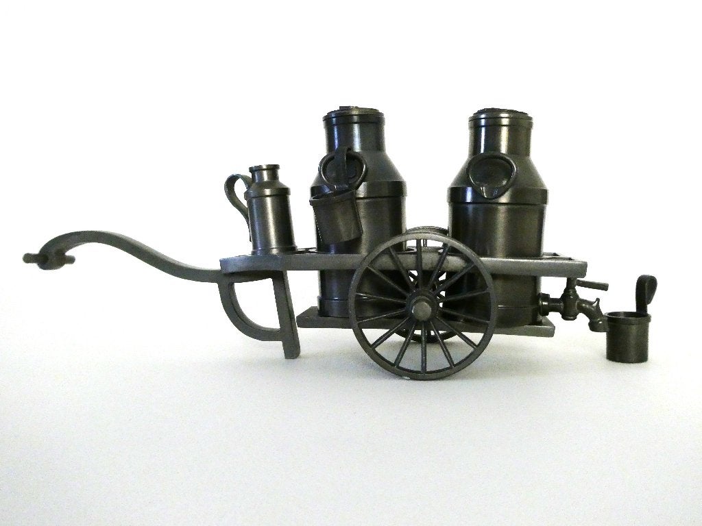 Decoratieve melkkar kar van tin met melkbussen, Ophalen of Verzenden