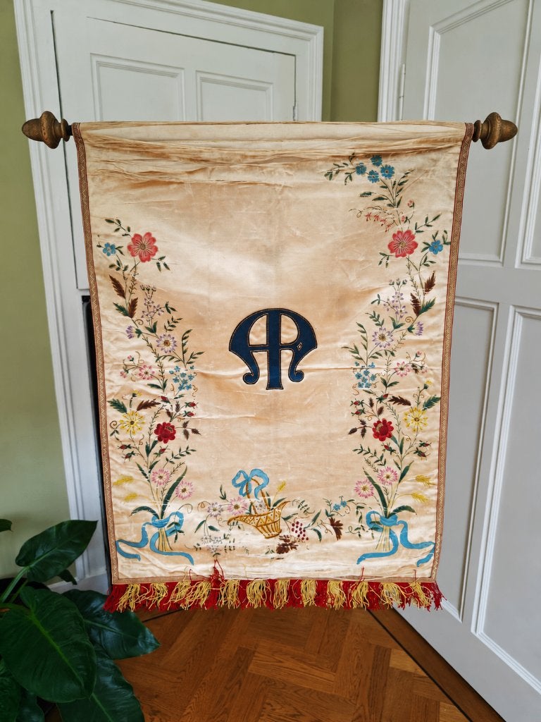 Zeldzaam Religieus Processievaandel, Mariamonogram ca 1900, Ophalen of Verzenden