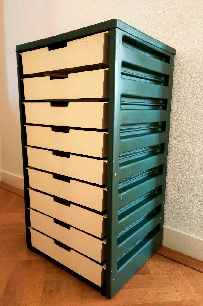 vintage design ladekast, ladeblok, fabrikant Meurop, Huis en Inrichting, Ophalen, Minder dan 50 cm, Zo goed als nieuw, 3 of 4 laden
