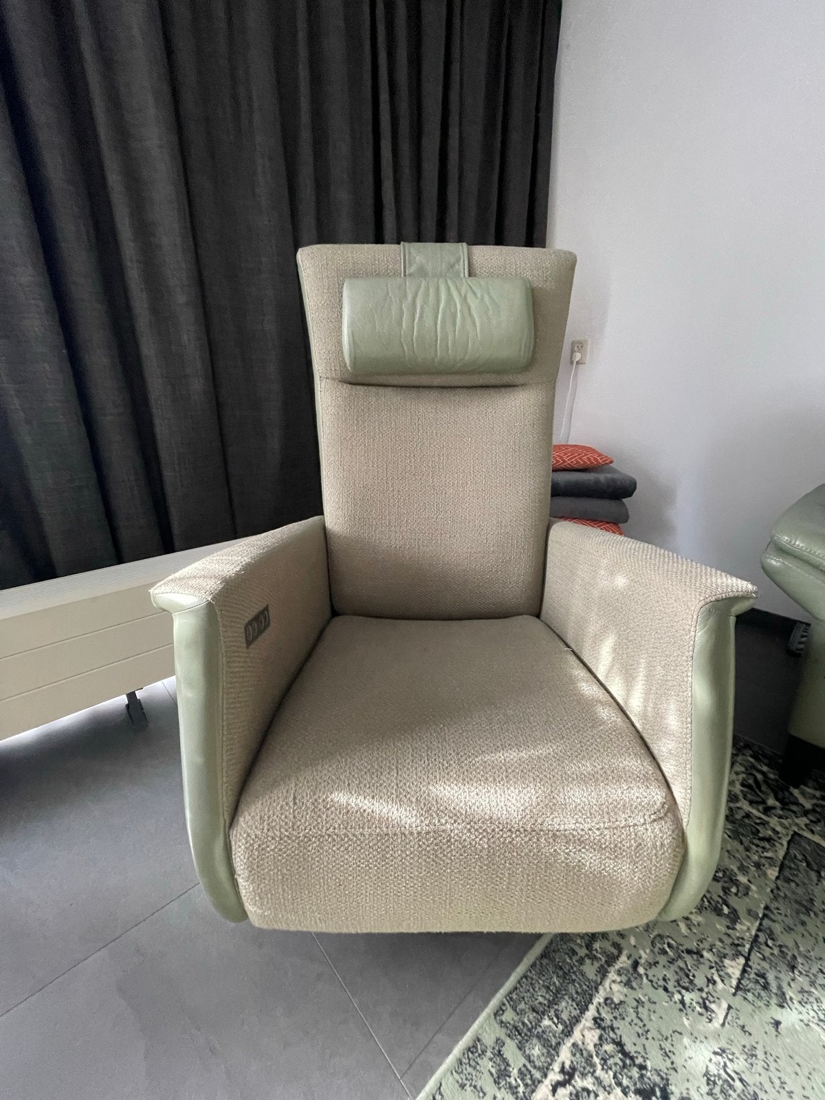 Comfortabele fauteuil en bankstel - Groen/Beige, Ophalen, Gebruikt, Overige kleuren, Leer