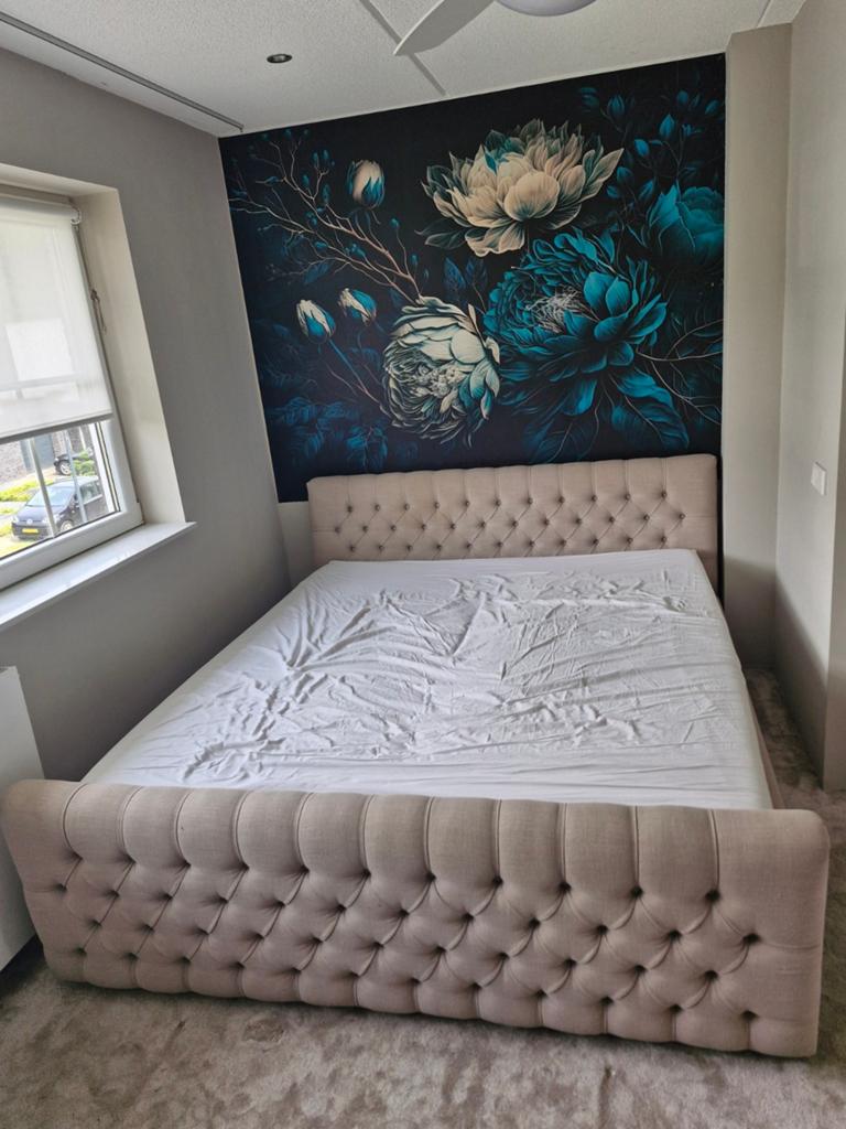 Tweepersoonsbed 180 x 200 incl matrassen, Huis en Inrichting, Slaapkamer | Bedden, Ophalen, Gebruikt, Beige, Modern klassiek