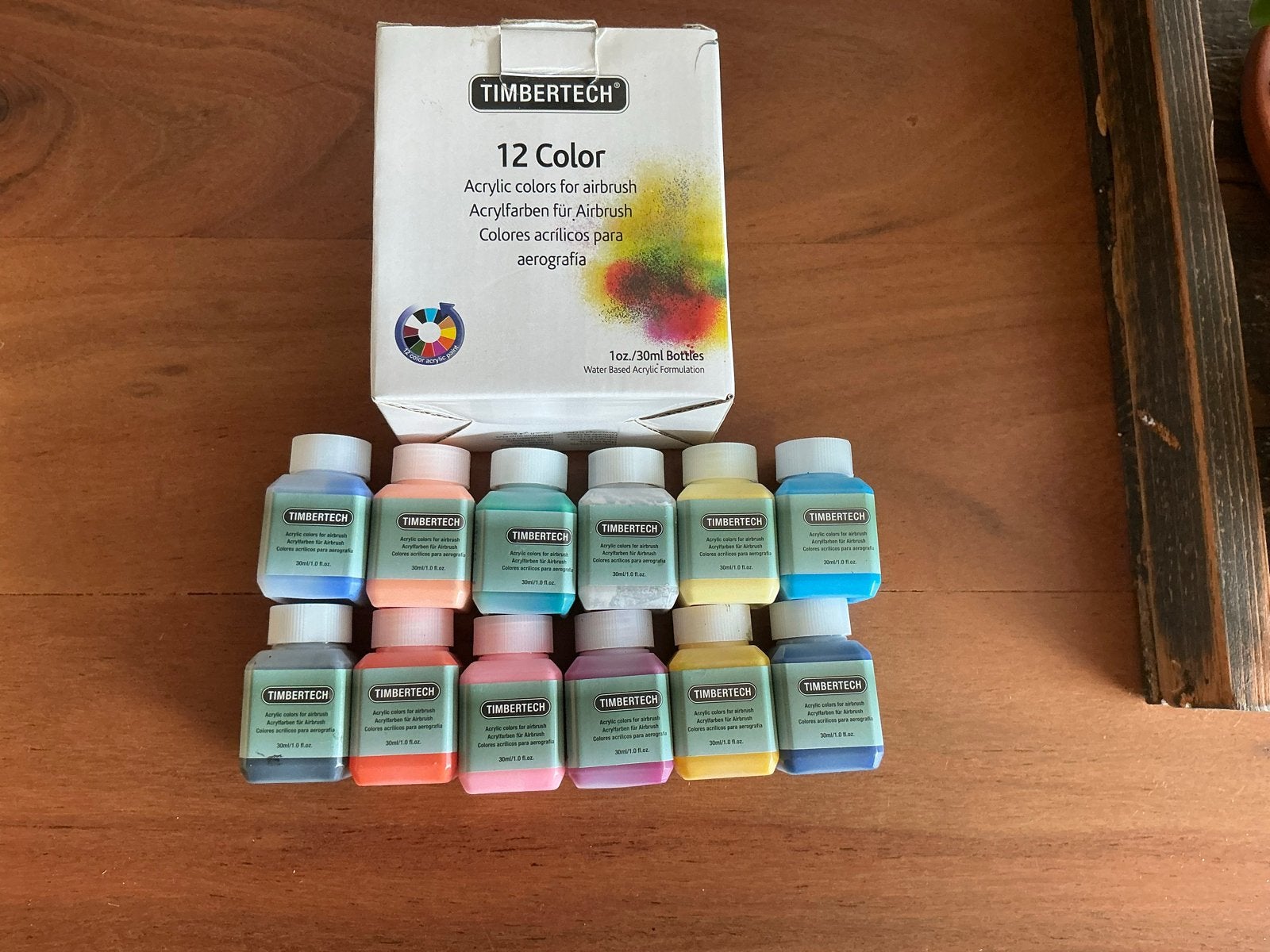 Timbertech 12 Kleuren Acrylverf Set voor Airbrush, Hobby en Vrije tijd, Ophalen of Verzenden, Nieuw, Airbrush en Toebehoren
