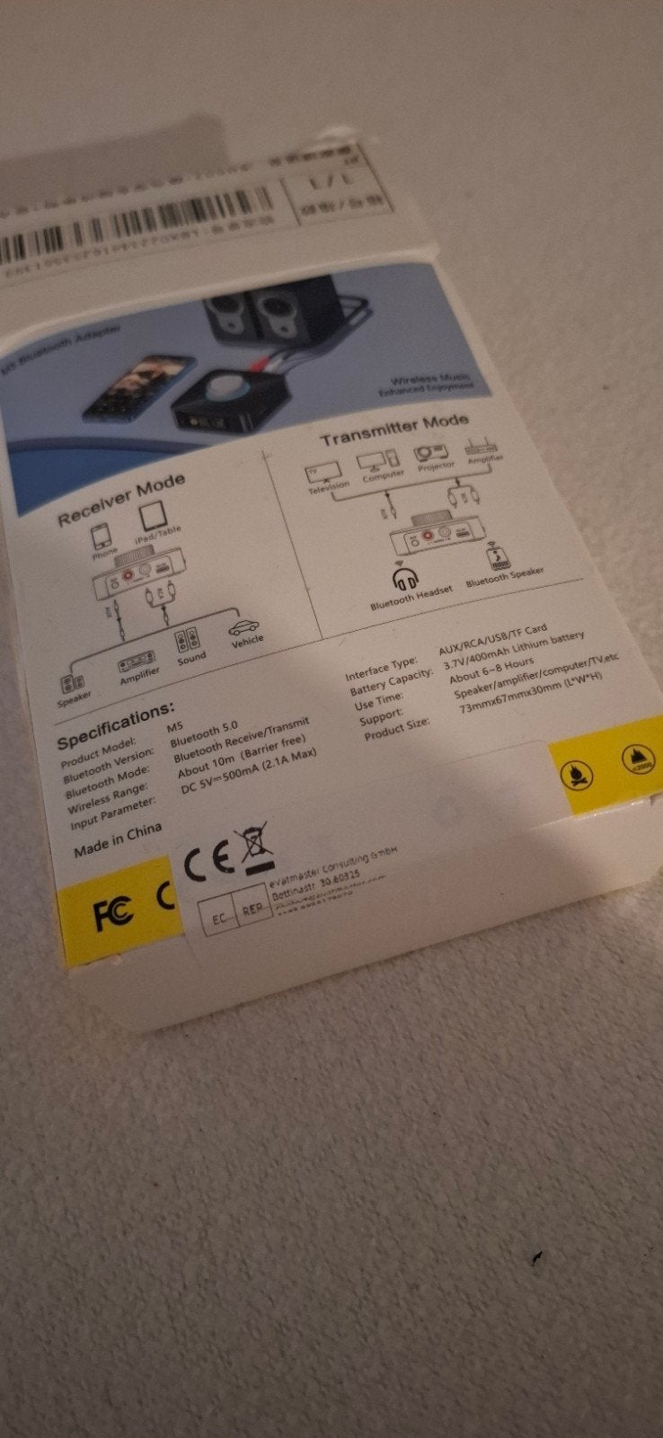 Bluetooth 5.0 Audio Adapter (Zender/Ontvanger), Ophalen, Nieuw, Minder dan 2 meter, Overige kabels