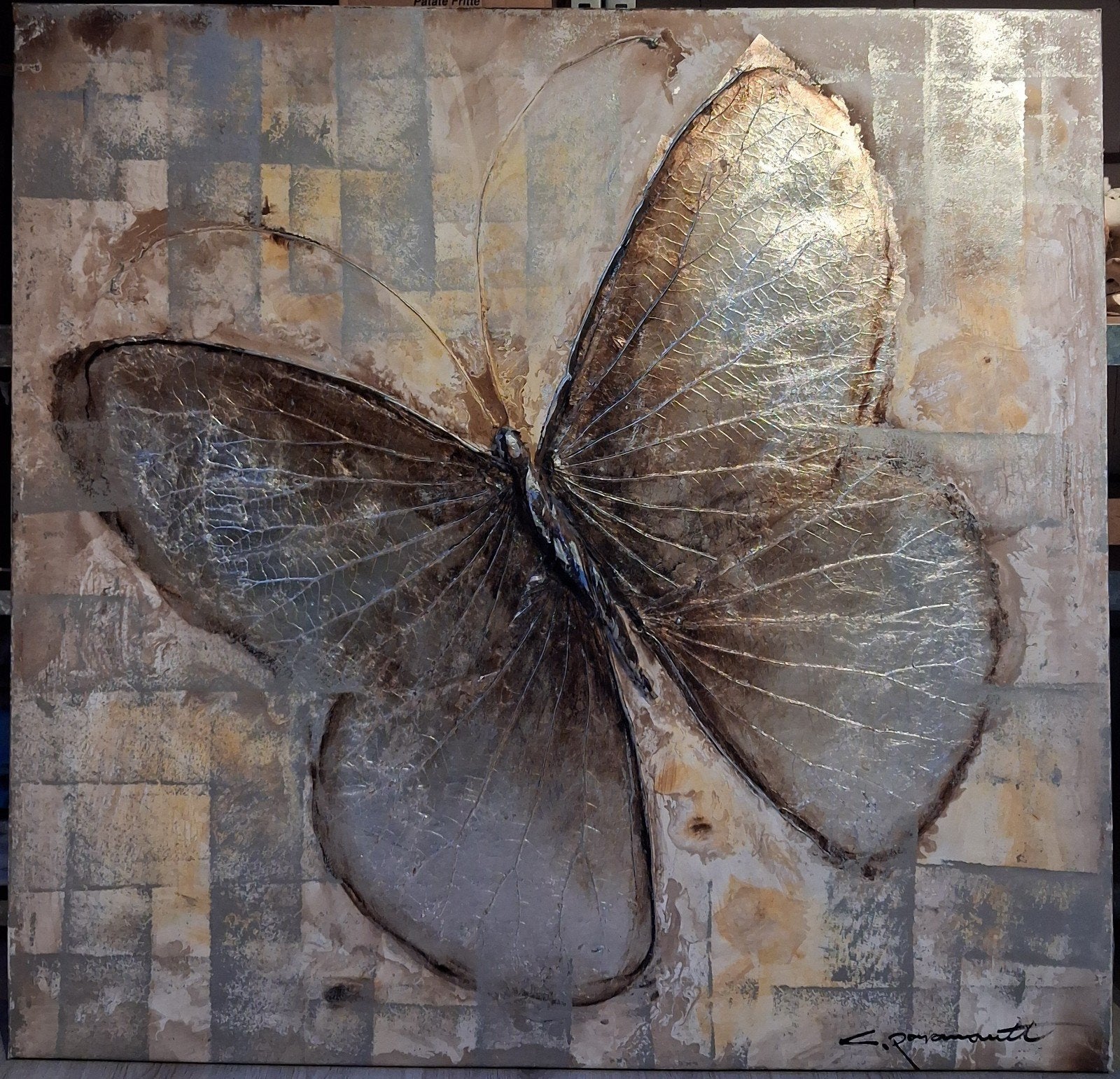 Schilderij canvas vlinder 3D-reliëf ca 120x120 cm, Ophalen