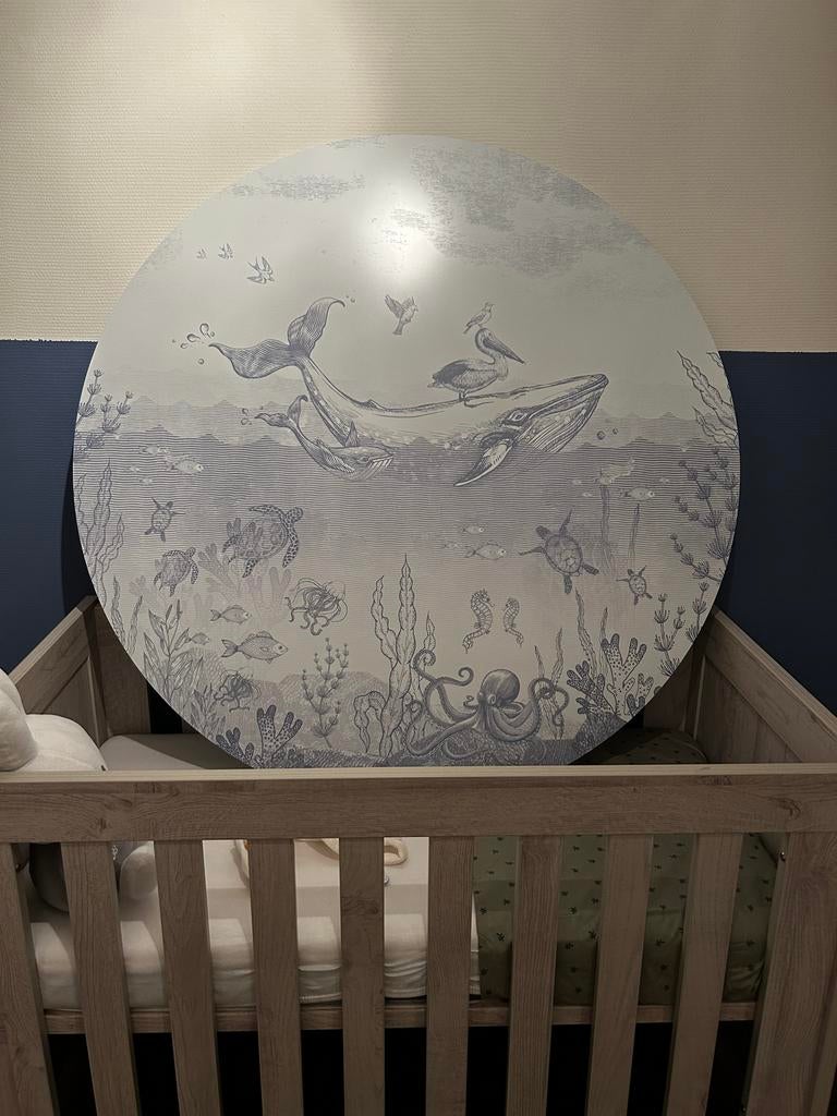 Pimpelmees Walviswereld Dibond Wandcirkel - 120cm Blauw, Ophalen, Composieten, Zo goed als nieuw, Wandcirkel
