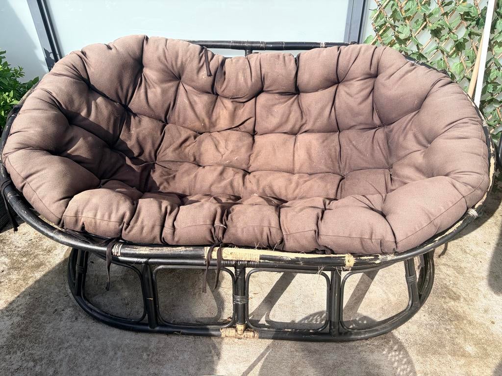 Comfortabele Papasan stoel met kussen, Huis en Inrichting, Gebruikt, Zwart, Riet of Rotan, Ophalen of Verzenden