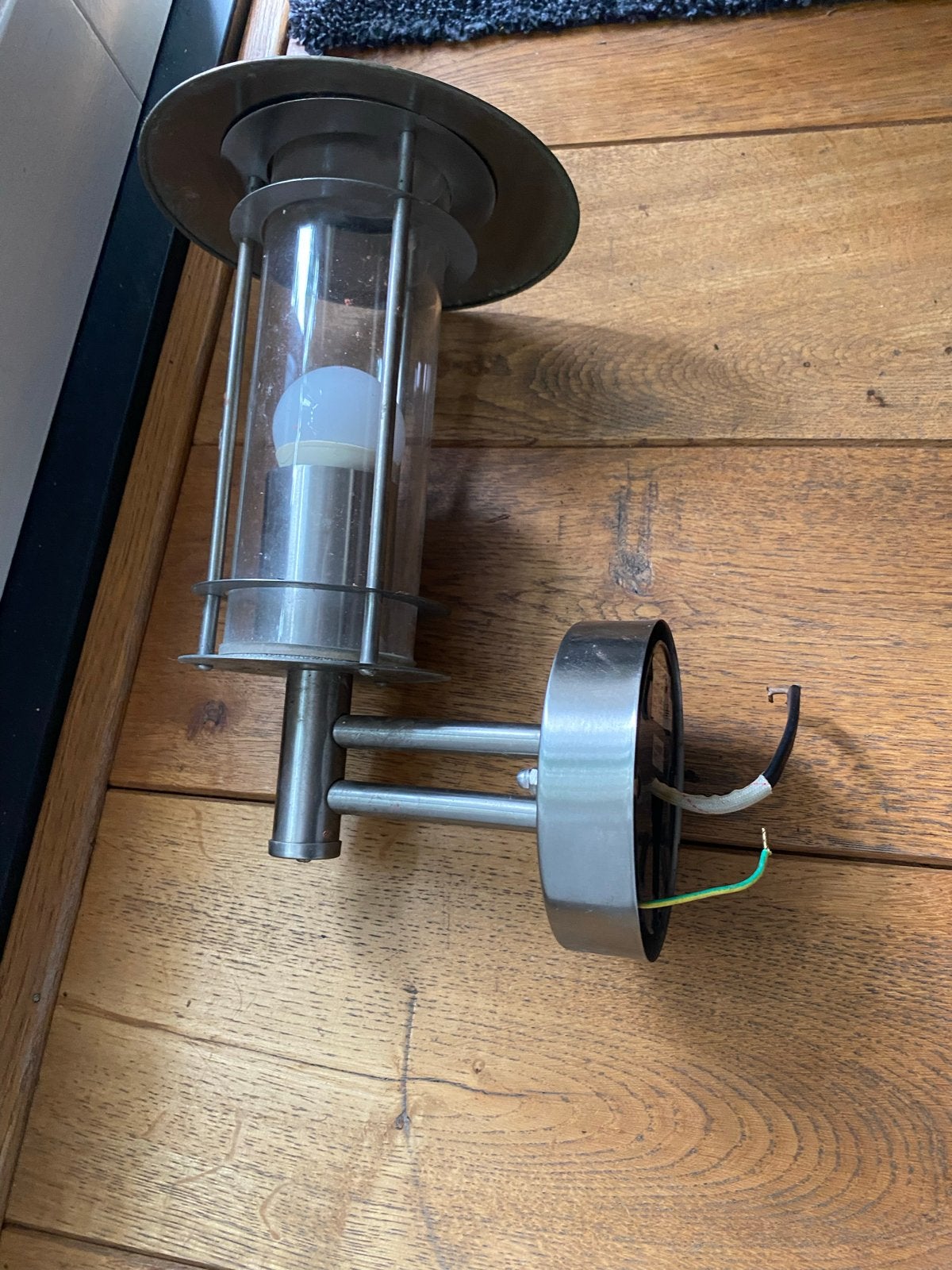 Buitenlamp RVS met glazen cilinder, Overige merken, Gebruikt, E27 (groot), Zilver